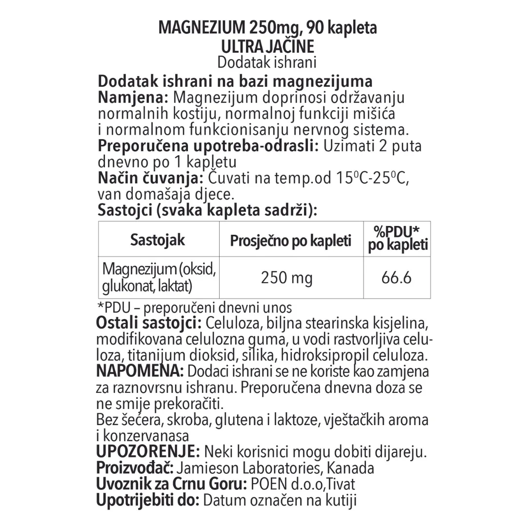 Magnezijum 250mg ULTRA JAČINE_uputstvo_mne