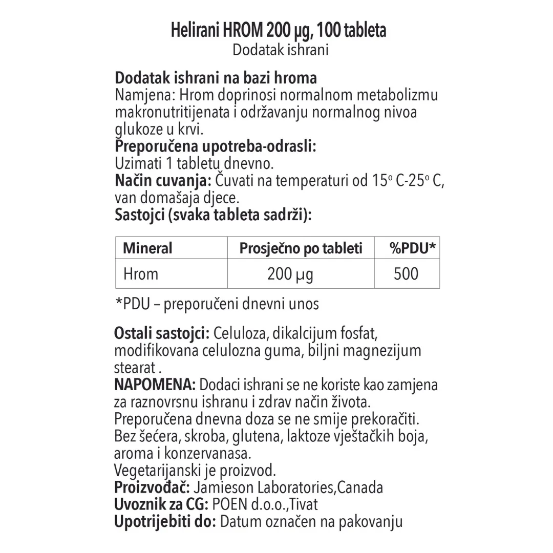 Jamieson hrom 200 mcg – uputstvo na pakovanju