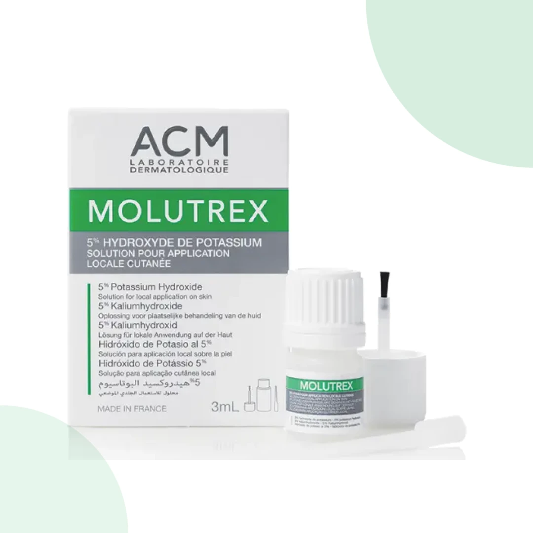 Molutrex 5% rastvor za virusne bradavice – pakovanje i bočica sa aplikatorom
